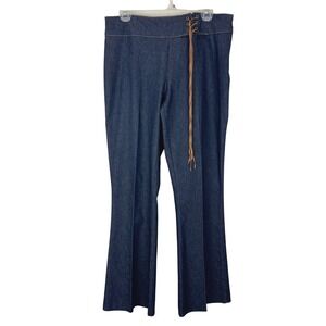 Y2K Stretch Bootcut Denim Pants Dark Wash Lace Up Waist Boho Hippie Indie